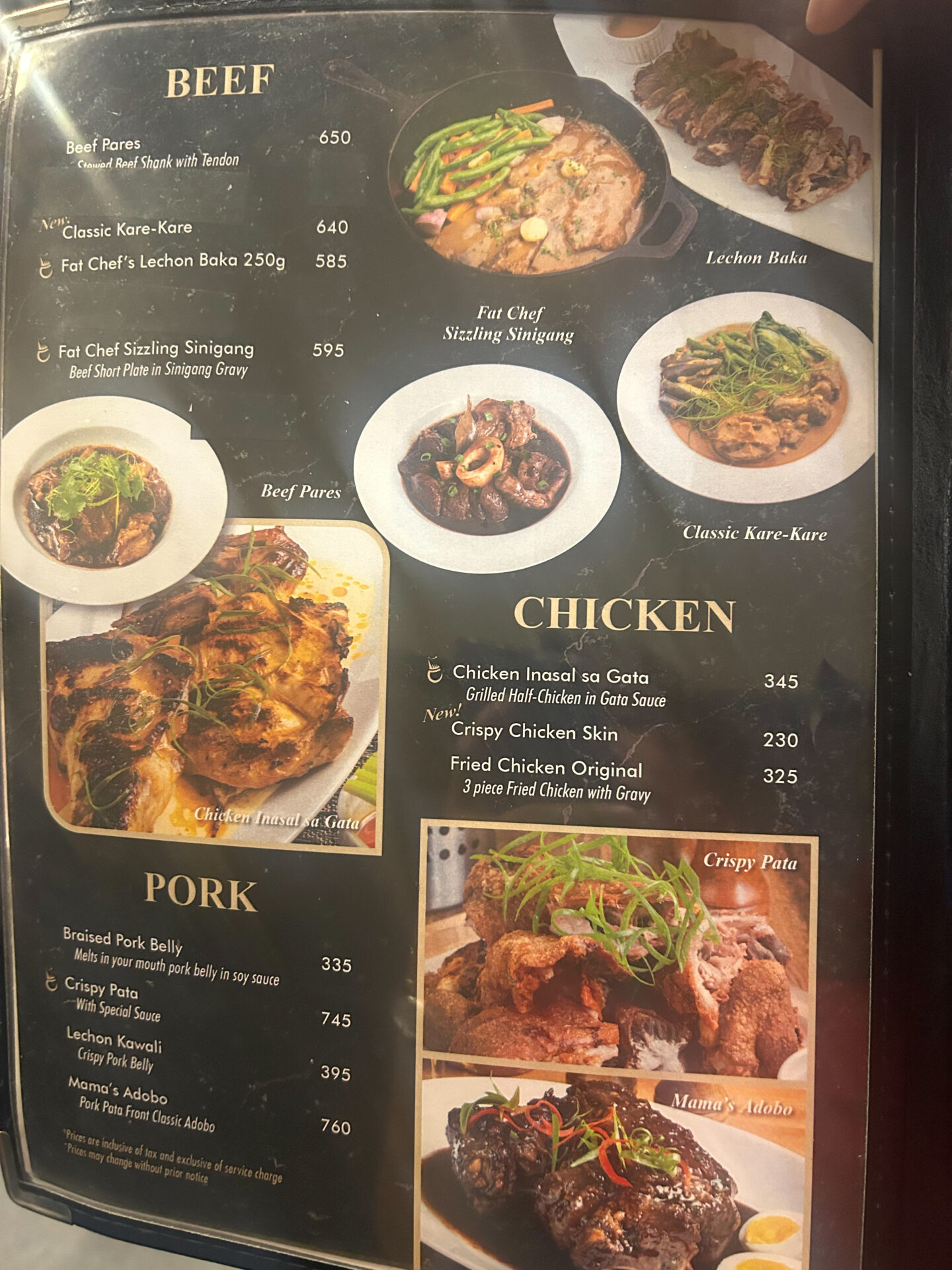 fatchef restaurant menu chicken , and pork