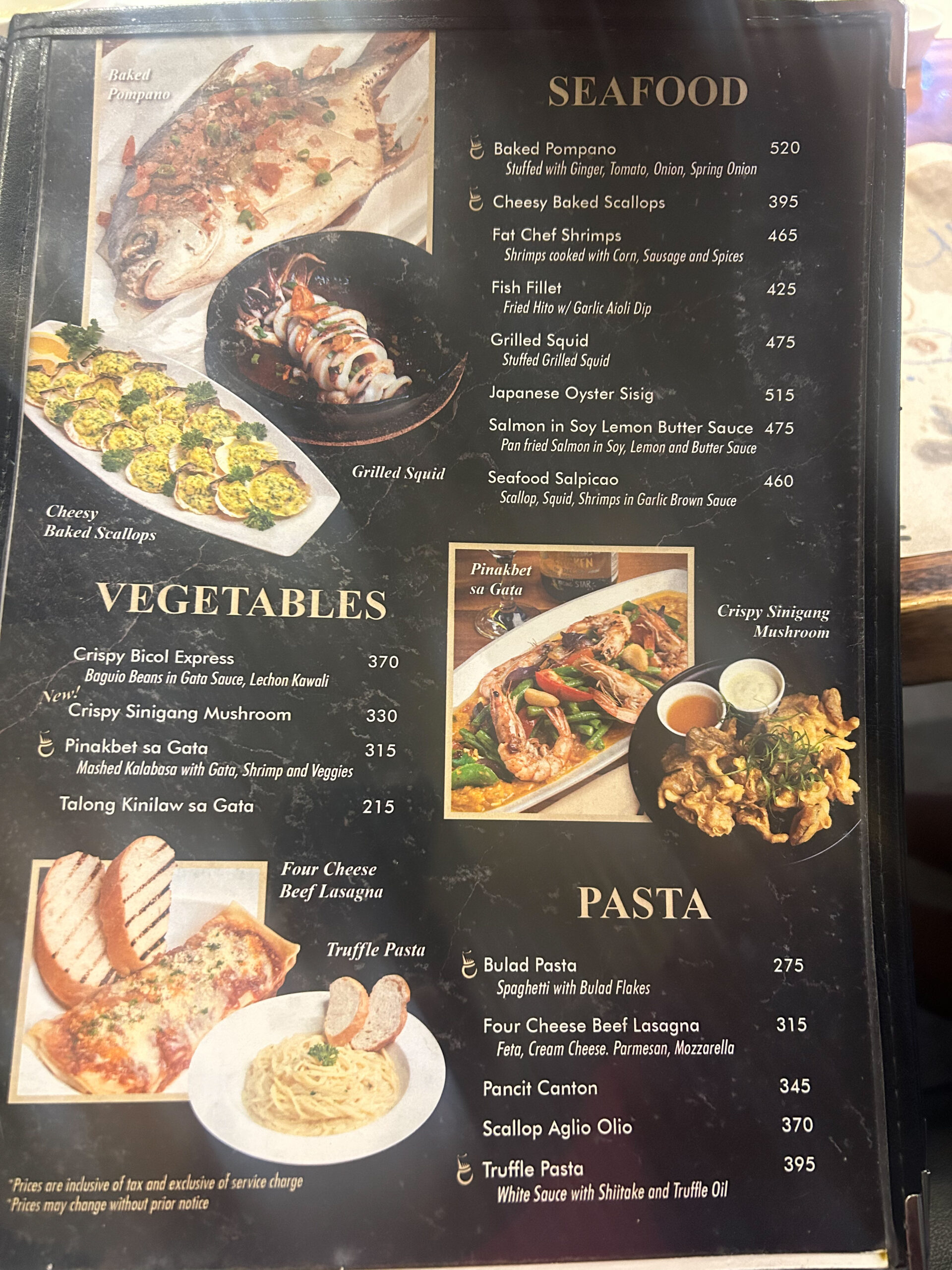 fatchef restaurant menu seafood, vegetables