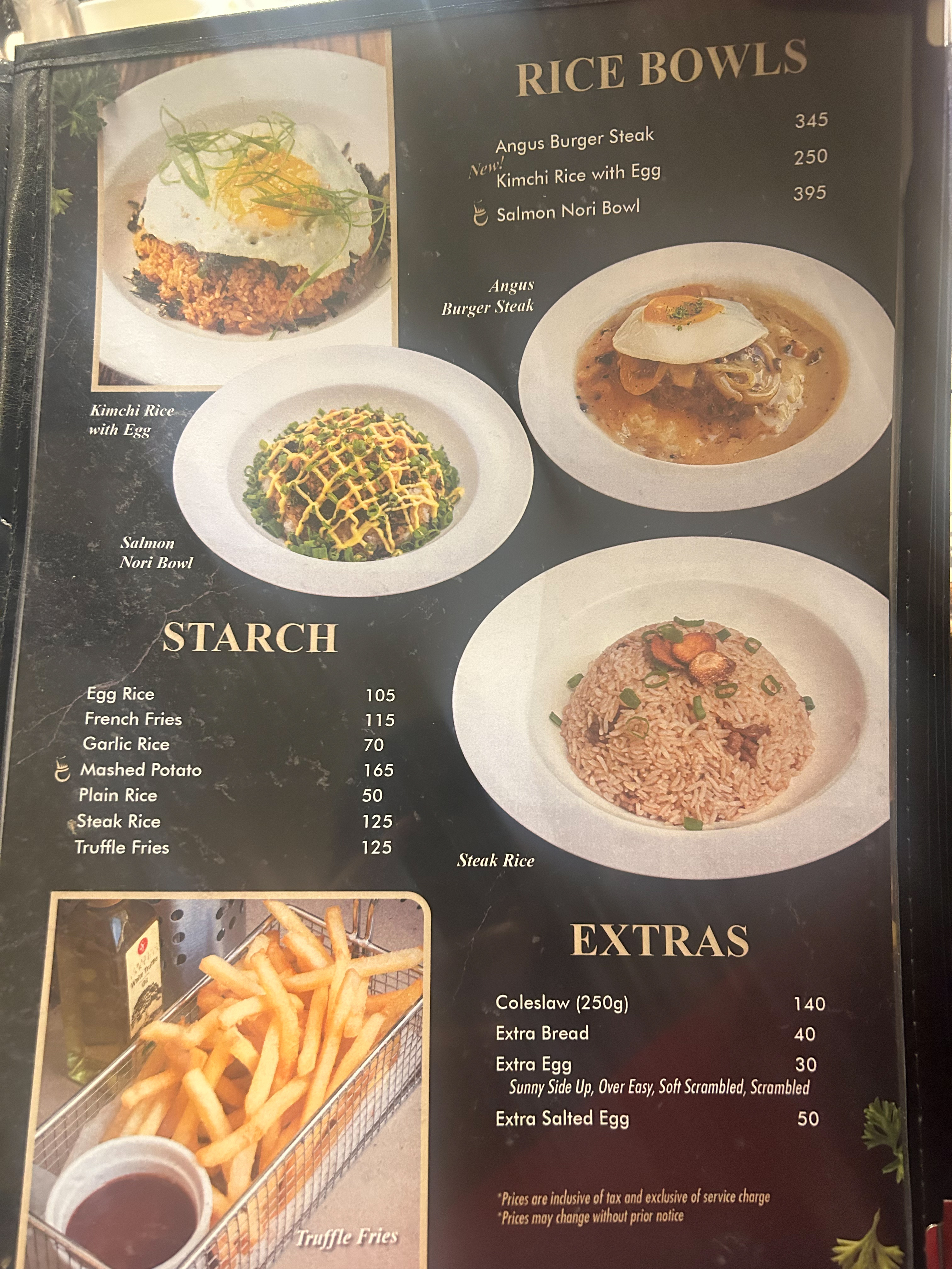fatchef restaurant menu rice bowls, starch, extras