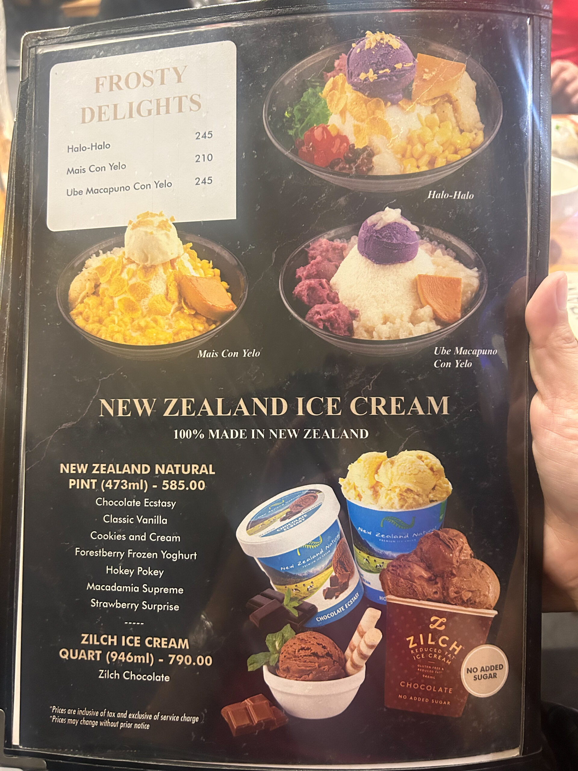 fatchef restaurant menu frosty delights, ice cream