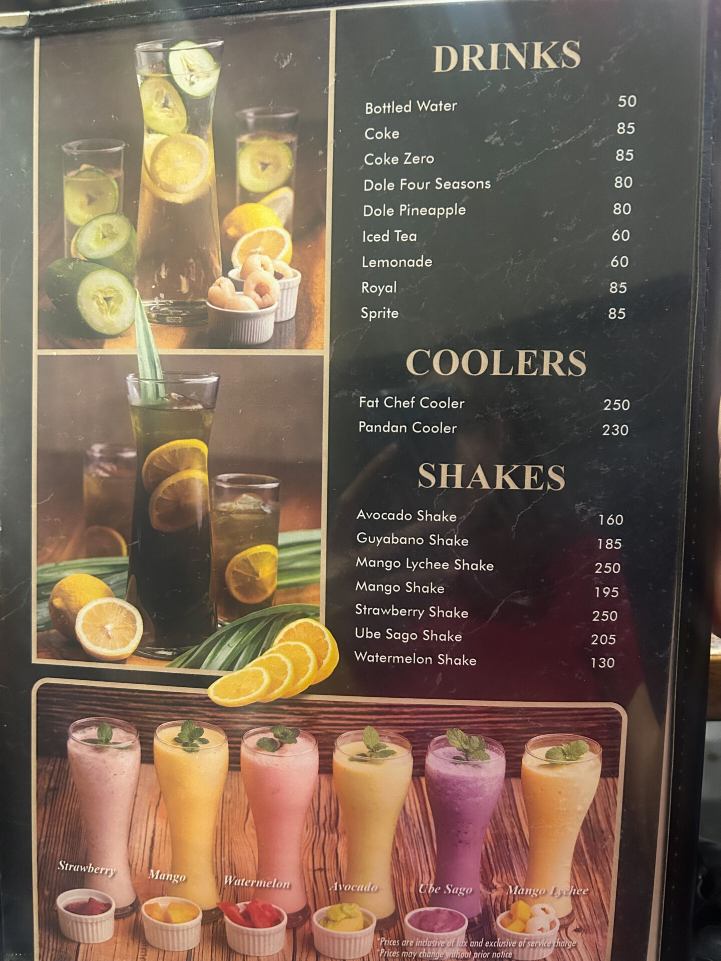 fatchef restaurant menu drinks,coolers,shakes